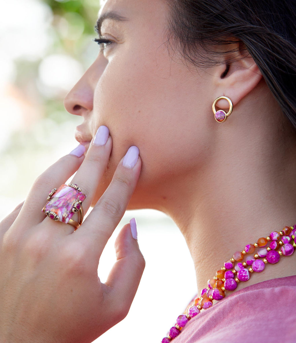 Prismatic Pink Spiny Oyster Matrix Statement Ring | Rings | Wiccan Center