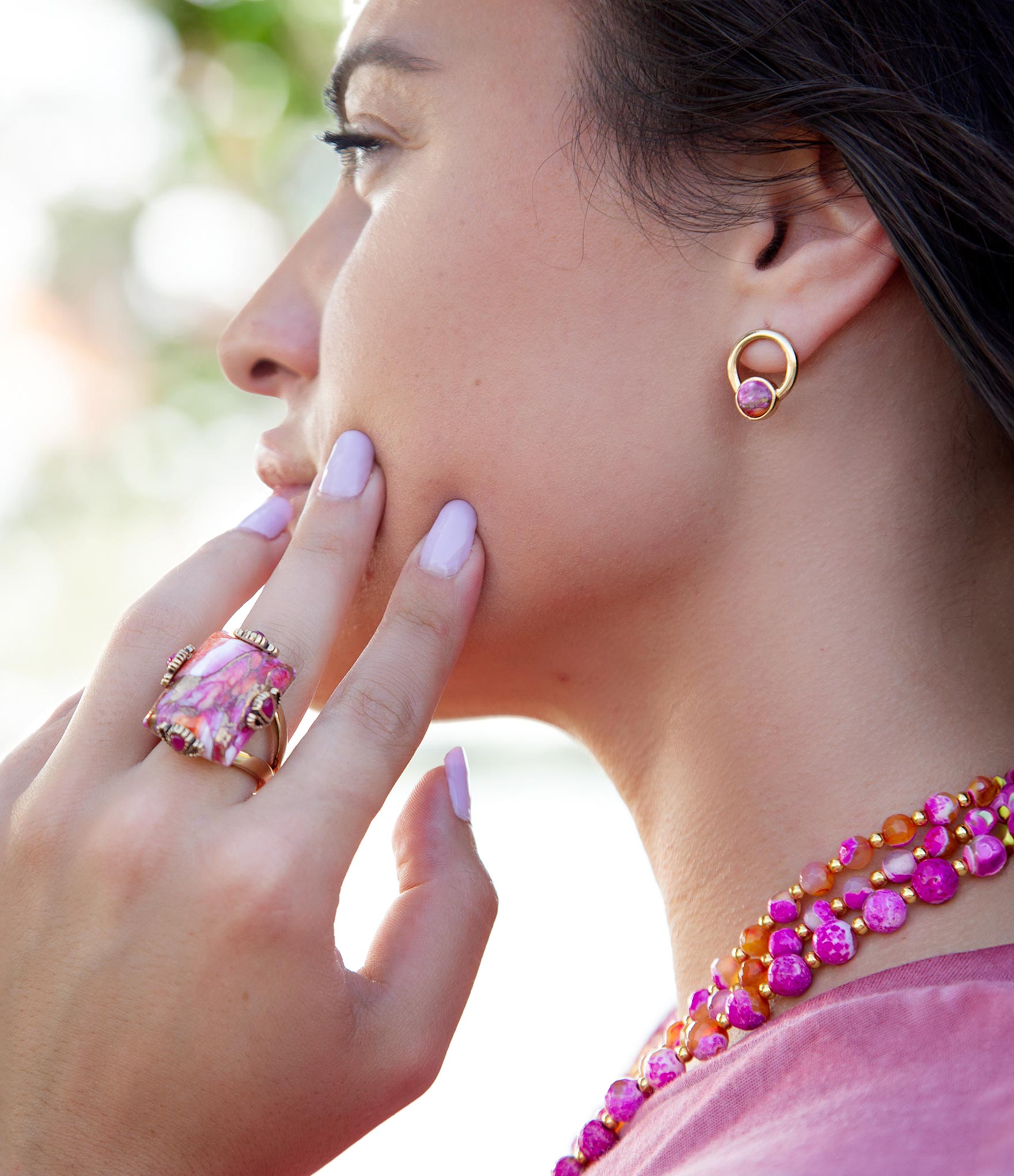 Prismatic Pink Spiny Oyster Matrix Statement Ring | Rings | Wiccan Center