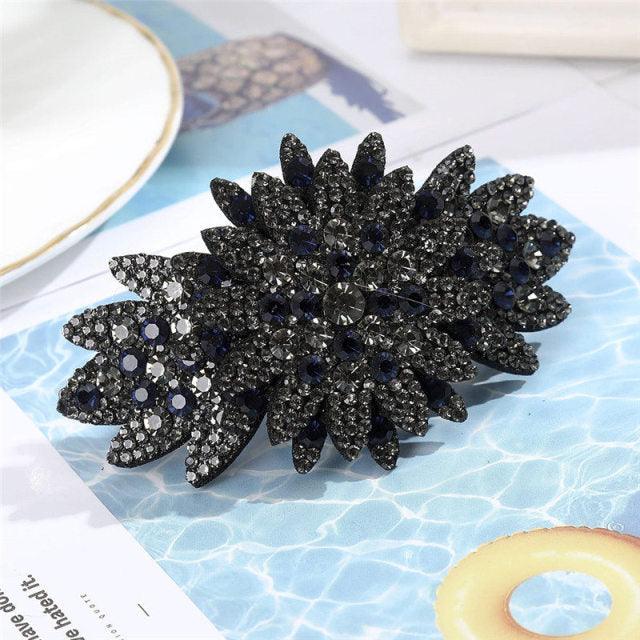 Crystal Flower Barrettes Hair Clips for Women Vintage Rhinestone Hairpins Headwear Girls Hair Accessories Jewelry Clips Fashion Hairgrips Accessories For Party