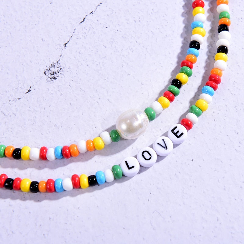 Seed Beads Love Choker Necklace Sets with Name Fashion Pearl Boho Vintage Streetwear | Necklaces | Wiccan Center
