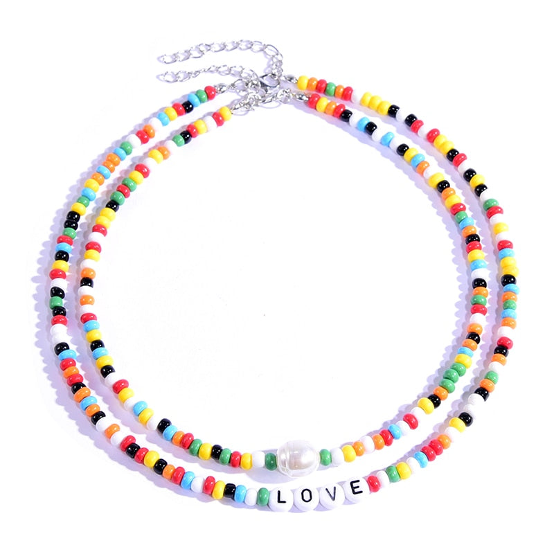 Seed Beads Love Choker Necklace Sets with Name Fashion Pearl Boho Vintage Streetwear | Necklaces | Wiccan Center