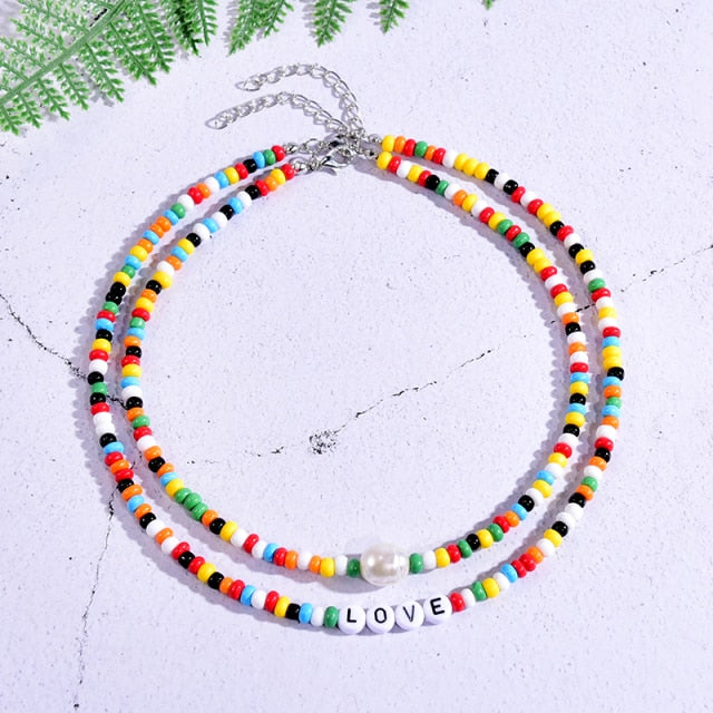 Seed Beads Love Choker Necklace Sets with Name Fashion Pearl Boho Vintage Streetwear | Necklaces | Wiccan Center