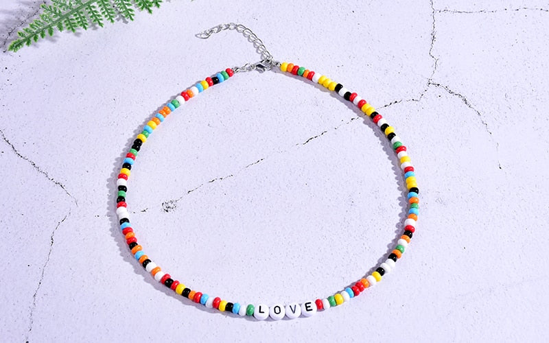 Seed Beads Love Choker Necklace Sets with Name Fashion Pearl Boho Vintage Streetwear | Necklaces | Wiccan Center