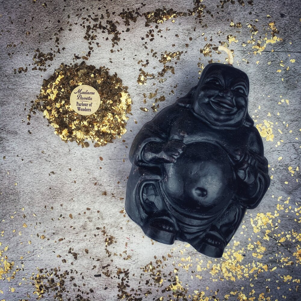 Beeswax Laughing Buddha Spell Candle - Wealth, Luck & Prosperity Magic | Beeswax Candle | Wiccan Center