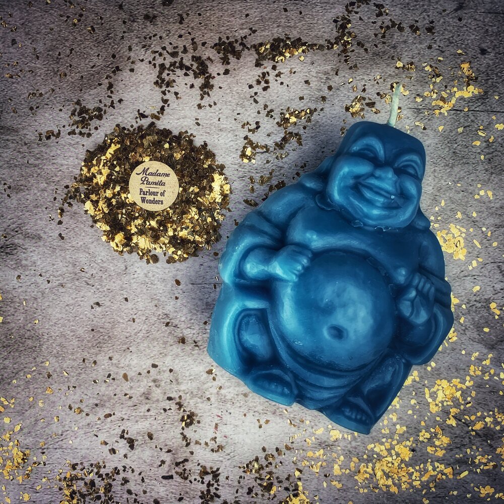 Beeswax Laughing Buddha Spell Candle - Wealth, Luck & Prosperity Magic | Beeswax Candle | Wiccan Center