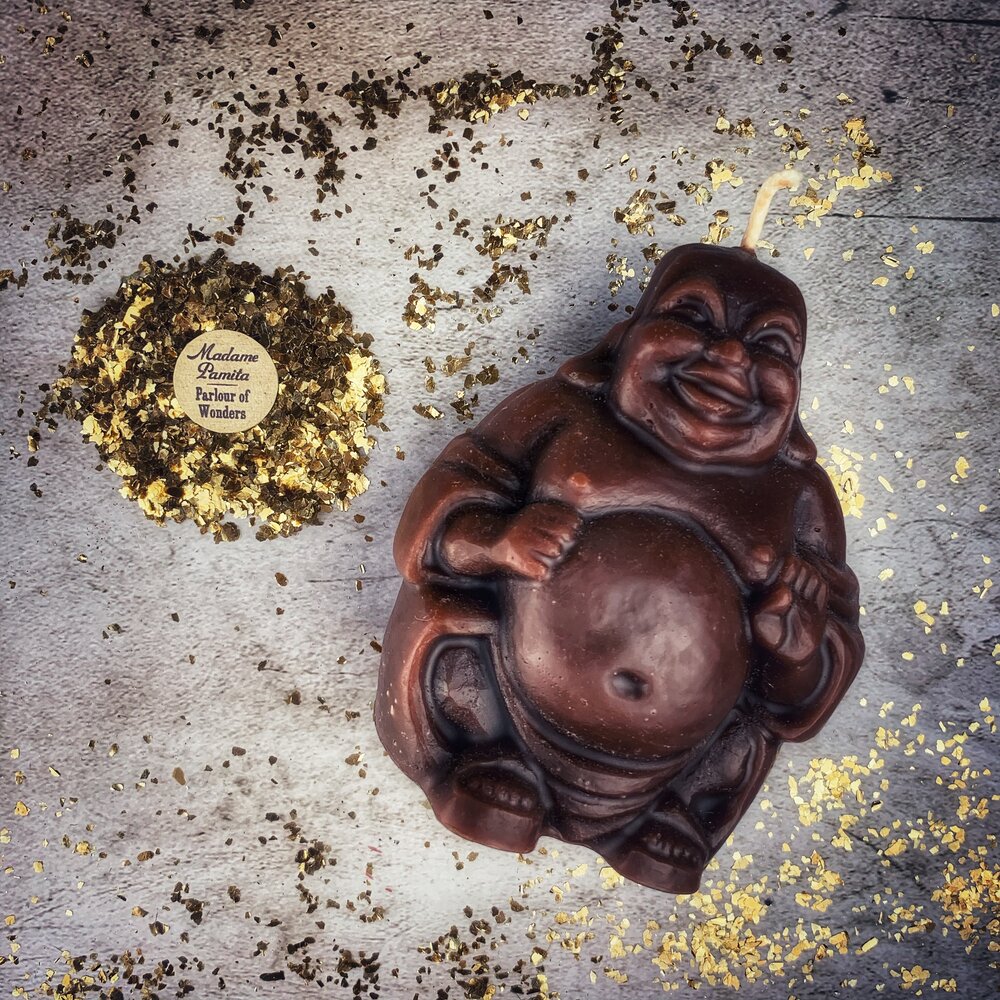Beeswax Laughing Buddha Spell Candle - Wealth, Luck & Prosperity Magic | Beeswax Candle | Wiccan Center