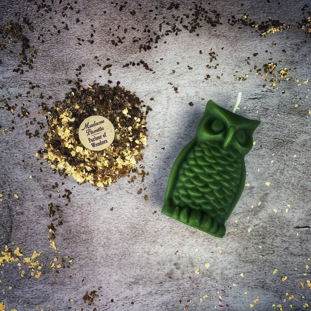 Beeswax Wise Owl Spell Candle - Wisdom & Psychic Awareness Magic | Beeswax Candle | Wiccan Center