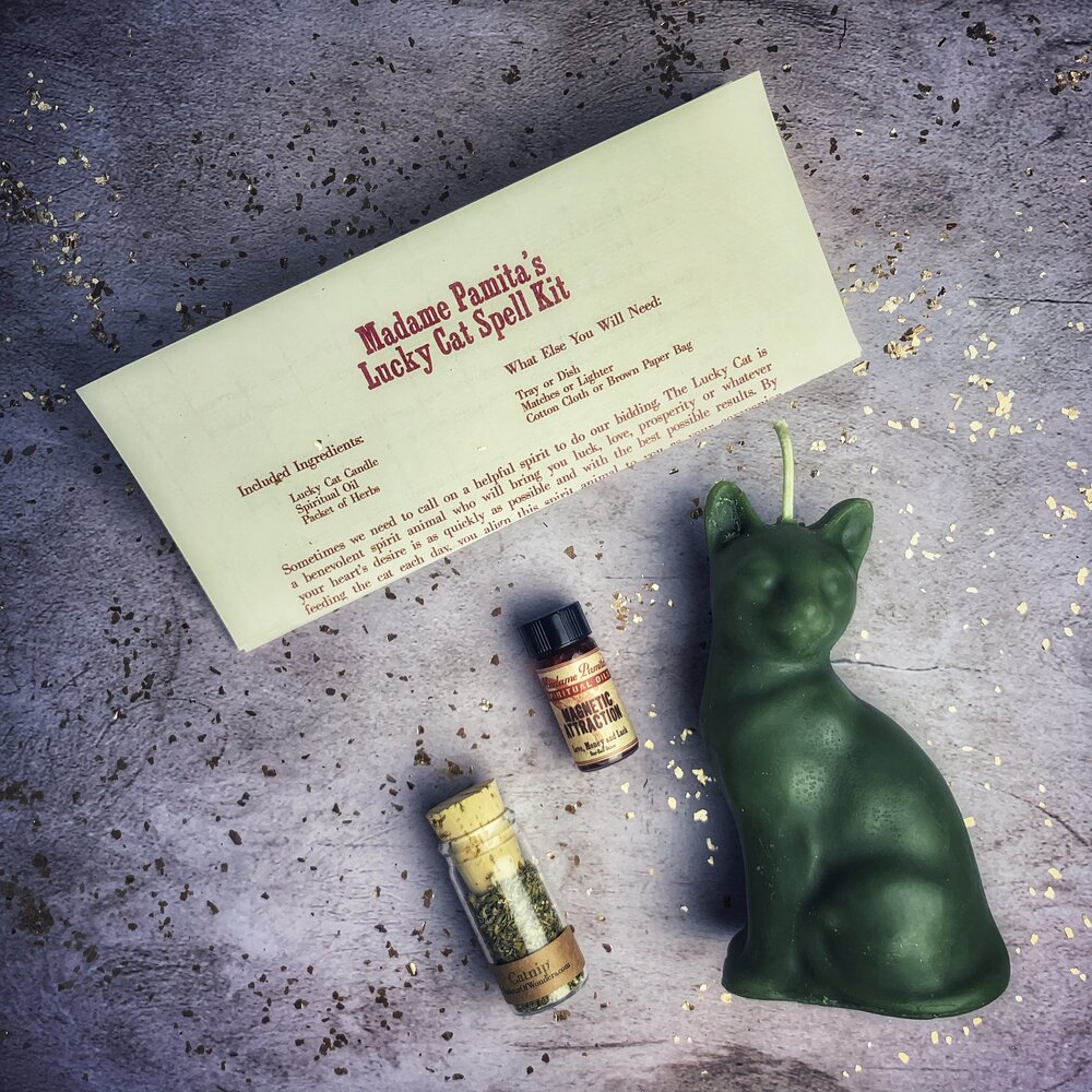 Lucky Cat Candle Spell Kit - Fast Action & Manifestation Magic | Candle Spell Kit | Wiccan Center