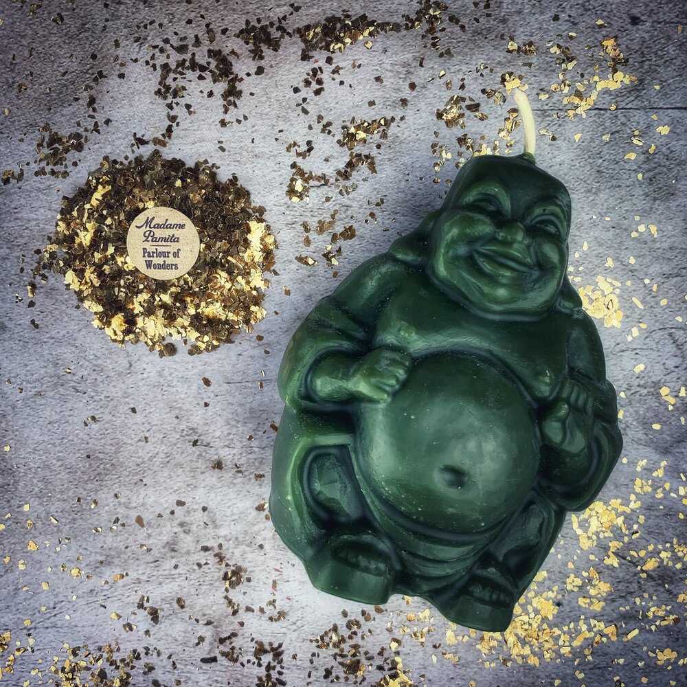 Beeswax Laughing Buddha Spell Candle - Wealth, Luck & Prosperity Magic | Beeswax Candle | Wiccan Center