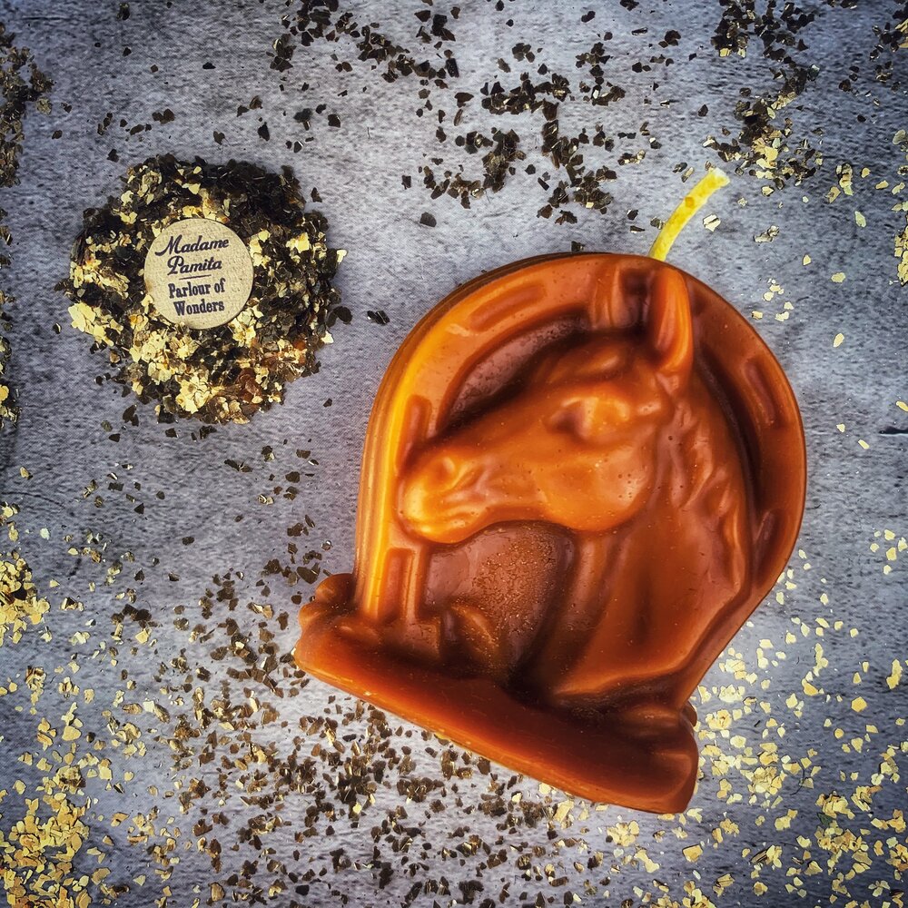 Beeswax Lucky Horseshoe Spell Candle - Luck & Power Magic | Beeswax Candle | Wiccan Center
