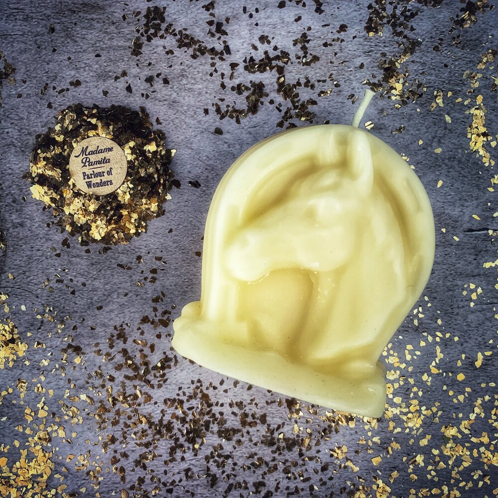 Beeswax Lucky Horseshoe Spell Candle - Luck & Power Magic | Beeswax Candle | Wiccan Center