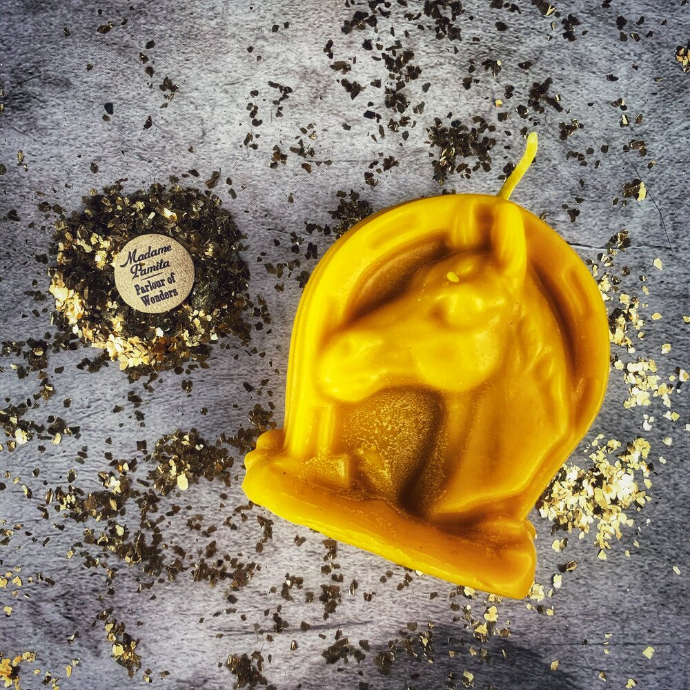 Beeswax Lucky Horseshoe Spell Candle - Luck & Power Magic | Beeswax Candle | Wiccan Center