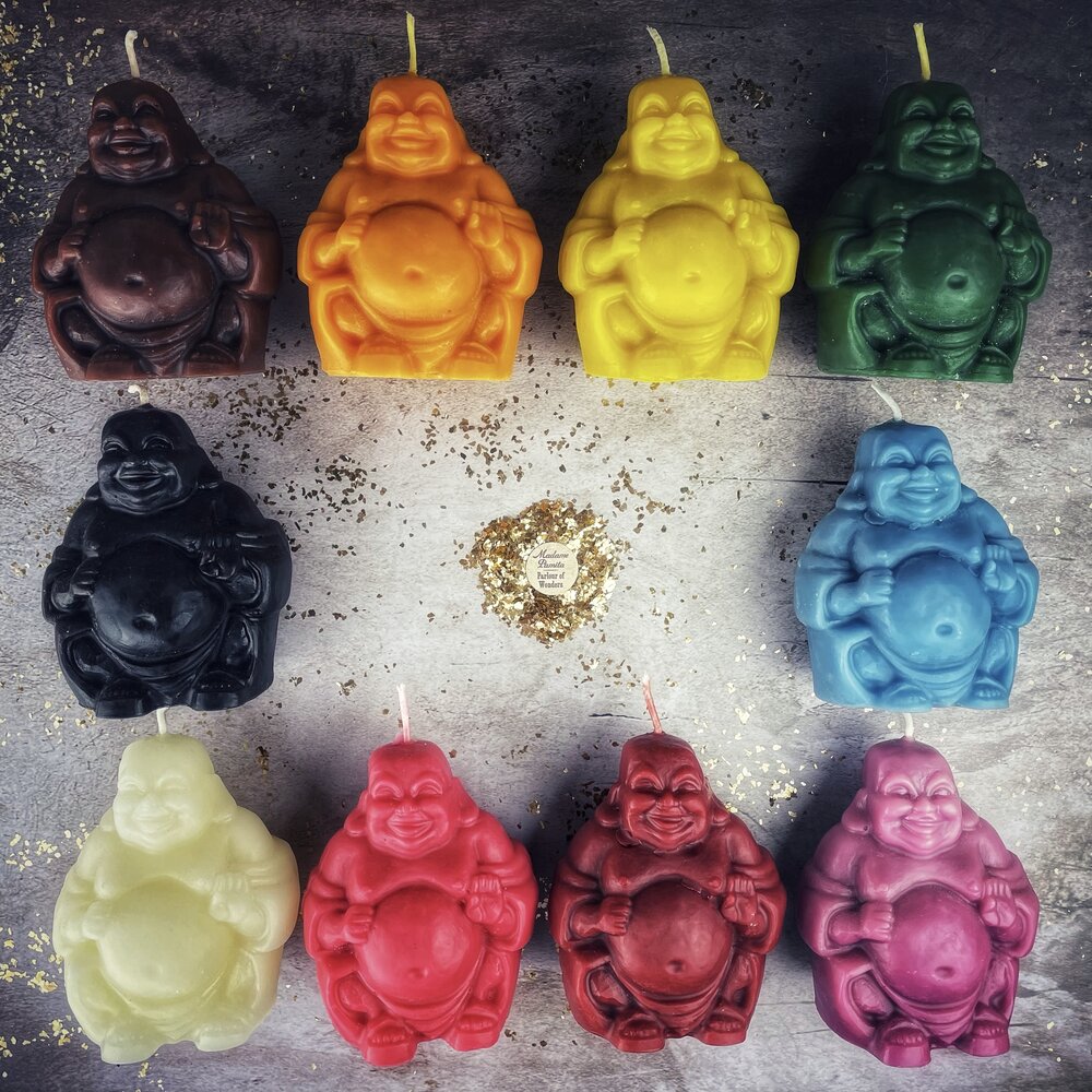 Beeswax Laughing Buddha Spell Candle - Wealth, Luck & Prosperity Magic | Beeswax Candle | Wiccan Center