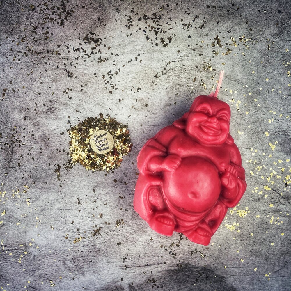 Beeswax Laughing Buddha Spell Candle - Wealth, Luck & Prosperity Magic | Beeswax Candle | Wiccan Center