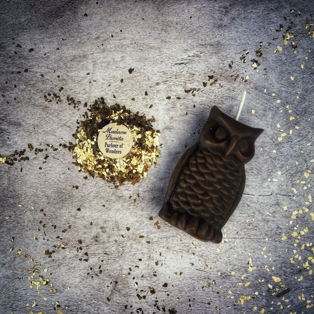 Beeswax Wise Owl Spell Candle - Wisdom & Psychic Awareness Magic | Beeswax Candle | Wiccan Center