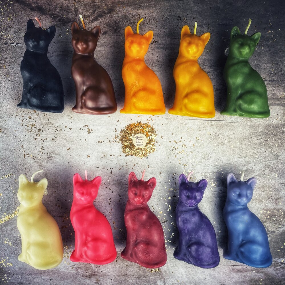 Beeswax Lucky Cat Spell Candle - Fast Action & Manifestation Magic | Beeswax Candle | Wiccan Center