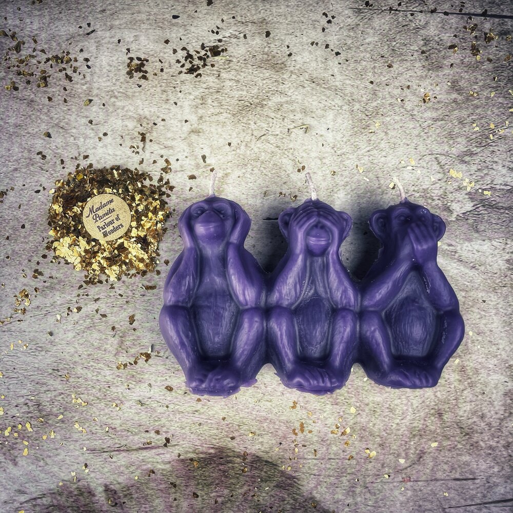 Beeswax Three Wise Monkeys Spell Candle - Stop Jealous Gossip & Silence Enemies Magic | Beeswax Candle | Wiccan Center