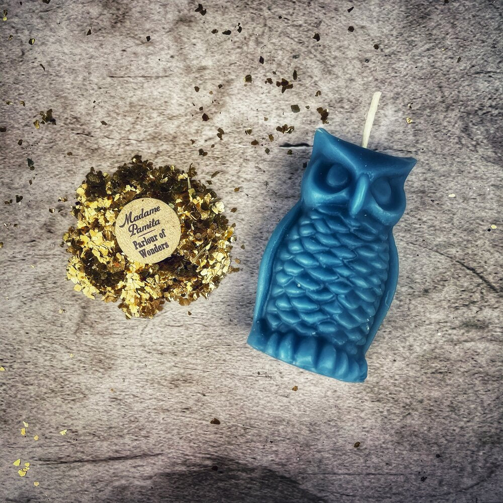 Beeswax Wise Owl Spell Candle - Wisdom & Psychic Awareness Magic | Beeswax Candle | Wiccan Center