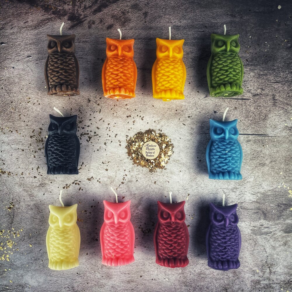 Beeswax Wise Owl Spell Candle - Wisdom & Psychic Awareness Magic | Beeswax Candle | Wiccan Center