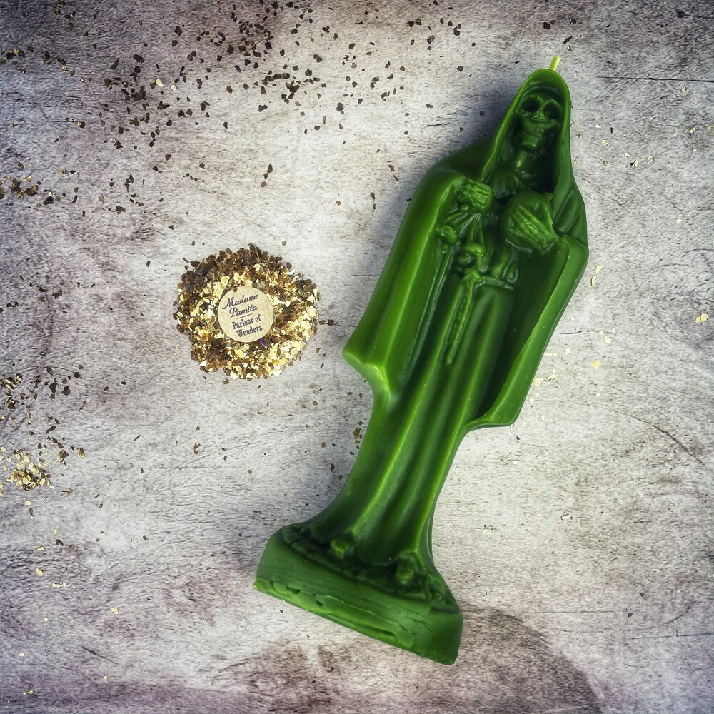 Beeswax Santa Muerte Spell Candle - Sacred Folk Saint Devotion & Protection Magic | Beeswax Candle | Wiccan Center