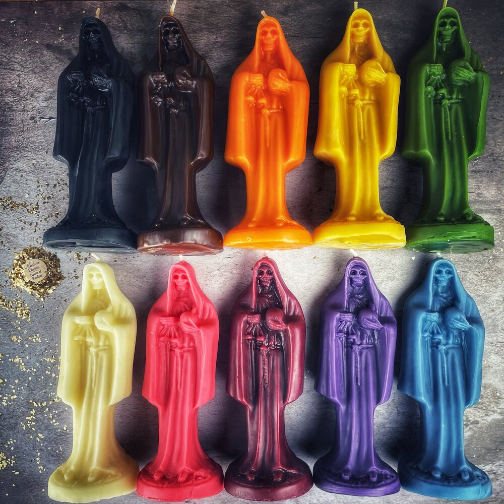 Beeswax Santa Muerte Spell Candle - Sacred Folk Saint Devotion & Protection Magic | Beeswax Candle | Wiccan Center
