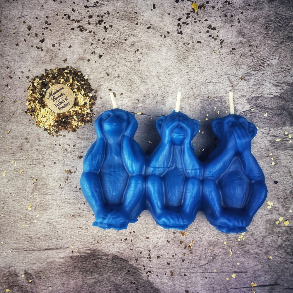 Beeswax Three Wise Monkeys Spell Candle - Stop Jealous Gossip & Silence Enemies Magic | Beeswax Candle | Wiccan Center