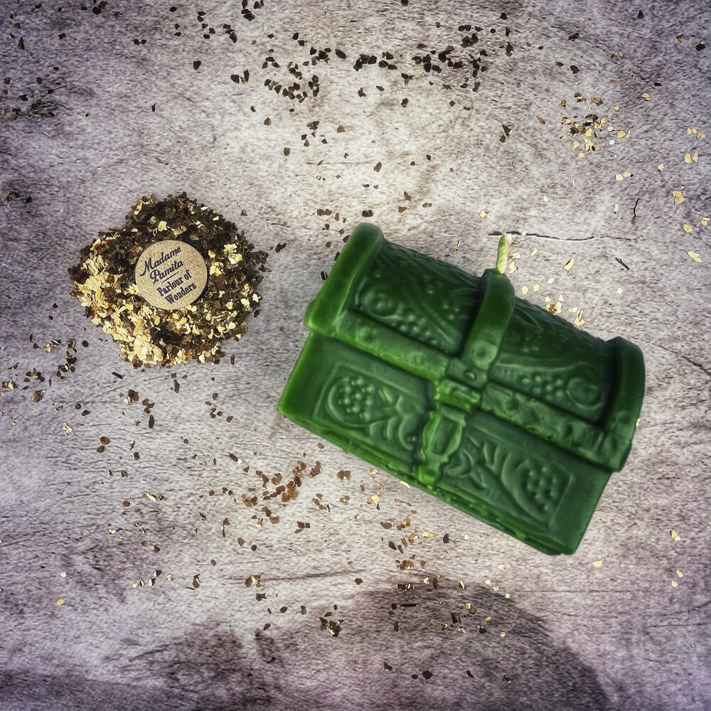 Beeswax Treasure Chest Spell Candle - Unlock Blessings & Abundance Magic | Beeswax Candle | Wiccan Center