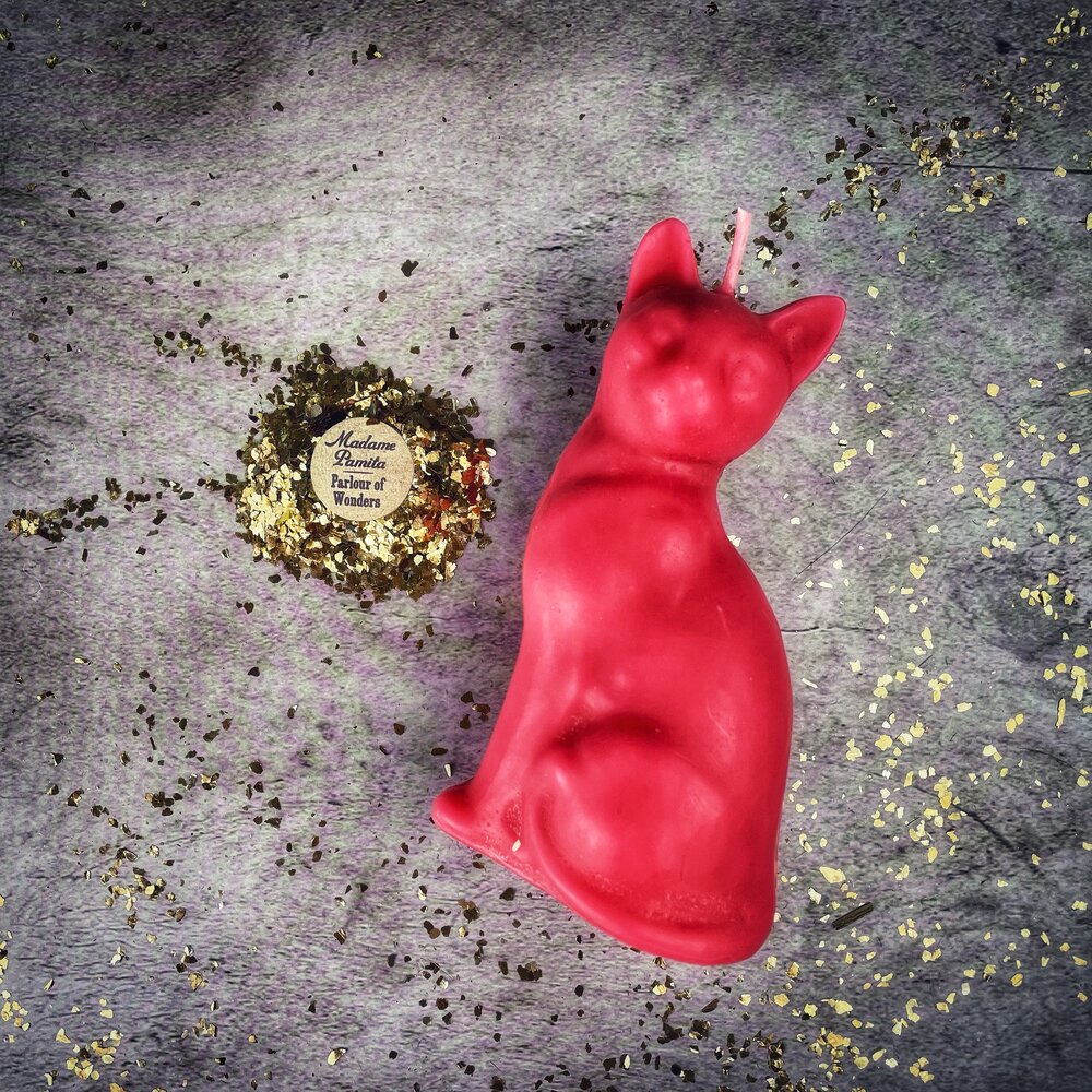 Beeswax Lucky Cat Spell Candle - Fast Action & Manifestation Magic | Beeswax Candle | Wiccan Center