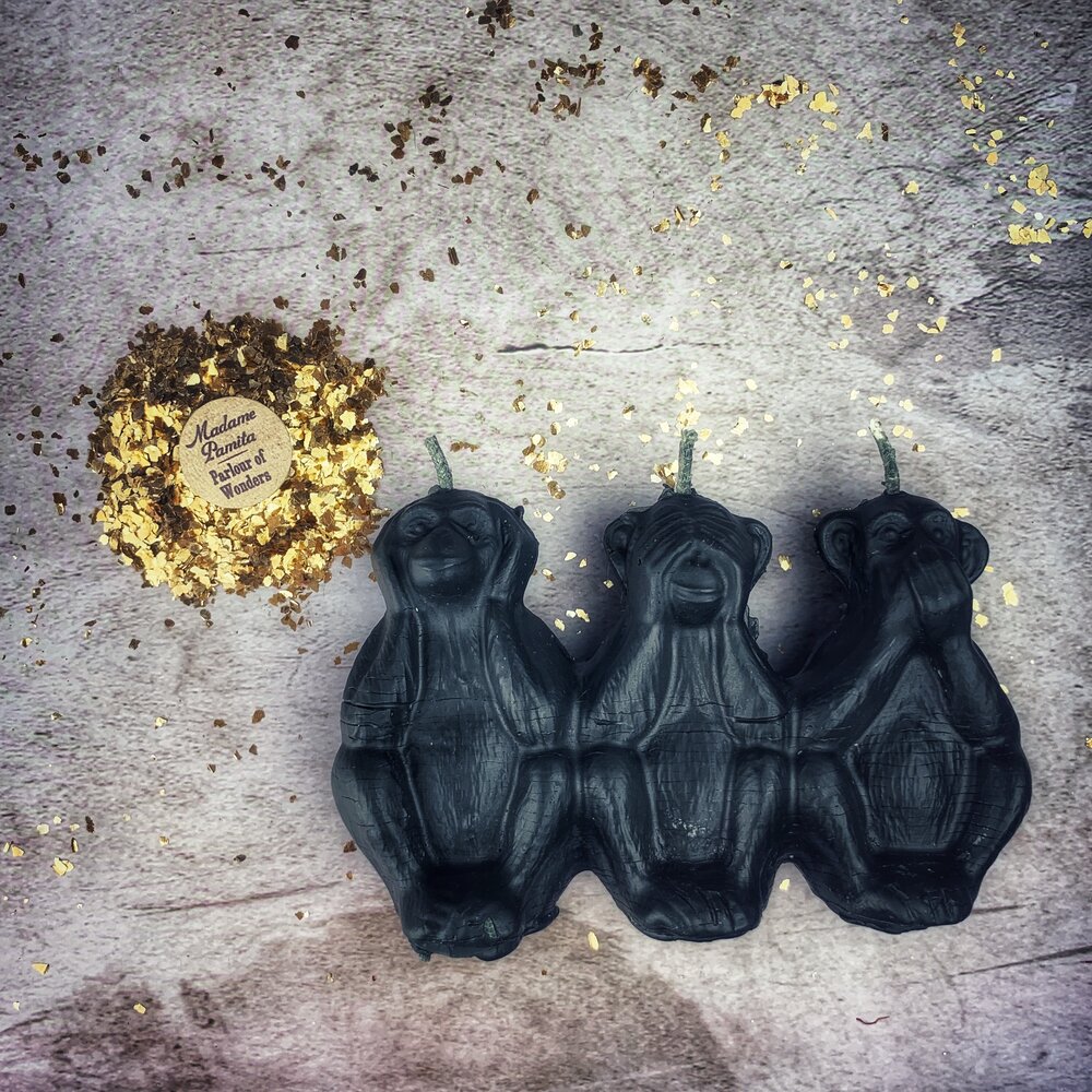 Beeswax Three Wise Monkeys Spell Candle - Stop Jealous Gossip & Silence Enemies Magic | Beeswax Candle | Wiccan Center