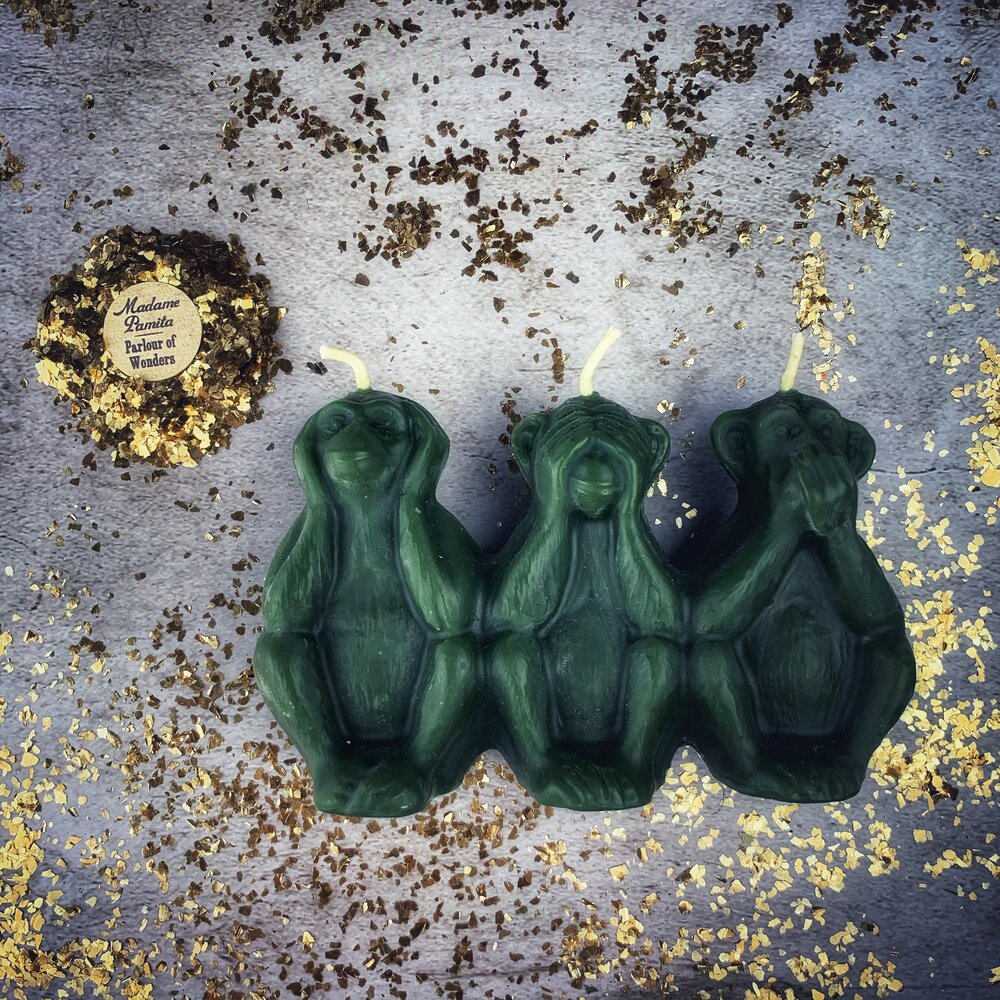 Beeswax Three Wise Monkeys Spell Candle - Stop Jealous Gossip & Silence Enemies Magic | Beeswax Candle | Wiccan Center