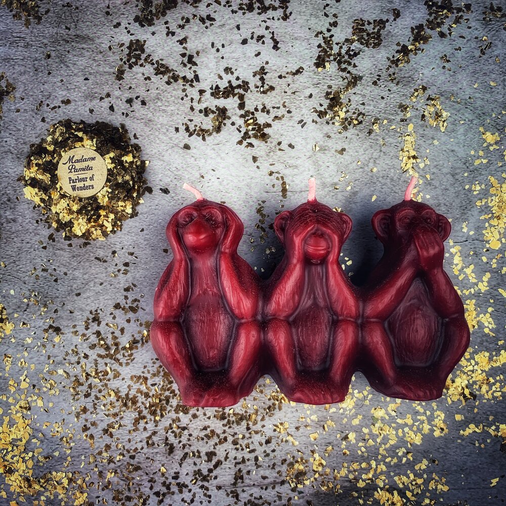 Beeswax Three Wise Monkeys Spell Candle - Stop Jealous Gossip & Silence Enemies Magic | Beeswax Candle | Wiccan Center