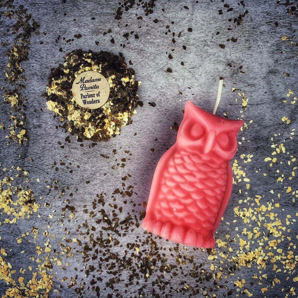 Beeswax Wise Owl Spell Candle - Wisdom & Psychic Awareness Magic | Beeswax Candle | Wiccan Center