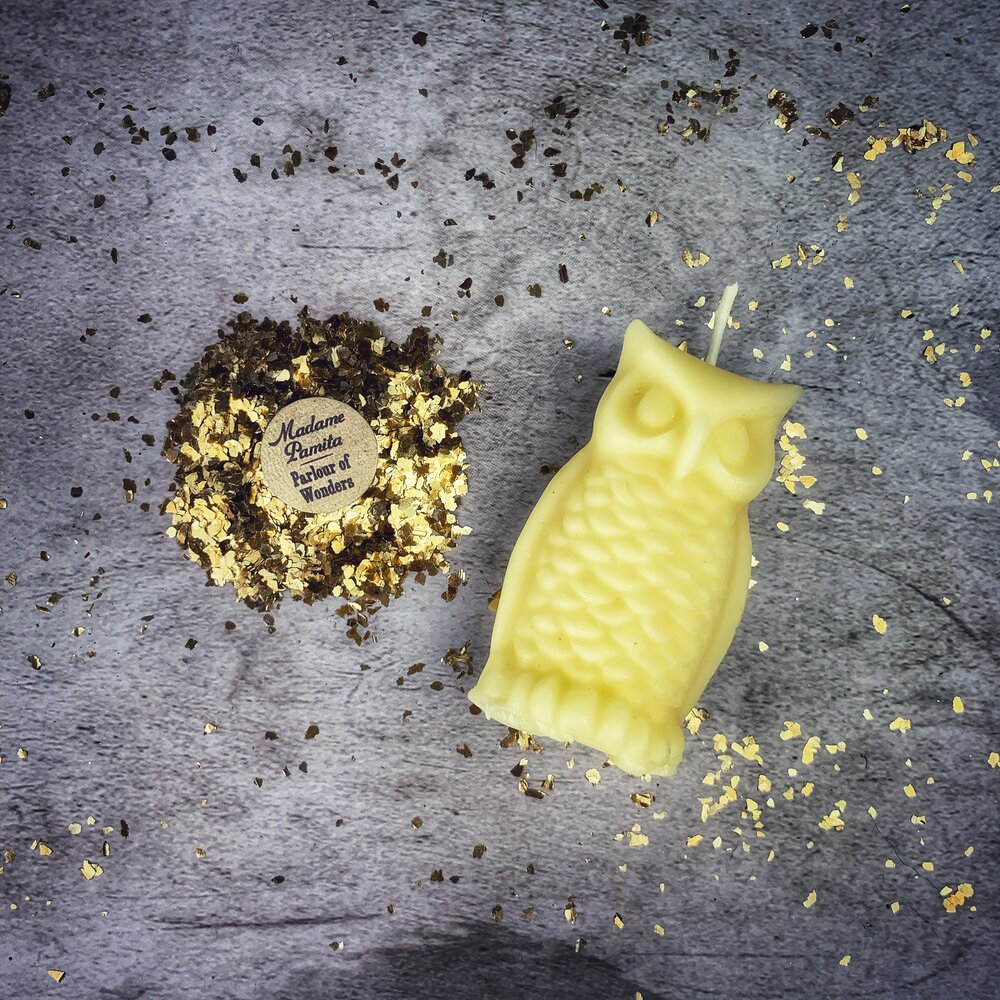 Beeswax Wise Owl Spell Candle - Wisdom & Psychic Awareness Magic | Beeswax Candle | Wiccan Center