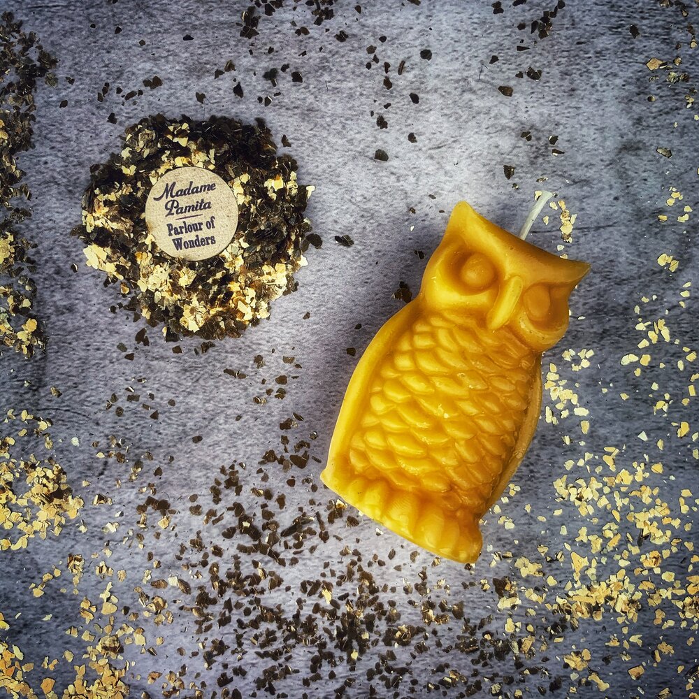 Beeswax Wise Owl Spell Candle - Wisdom & Psychic Awareness Magic | Beeswax Candle | Wiccan Center