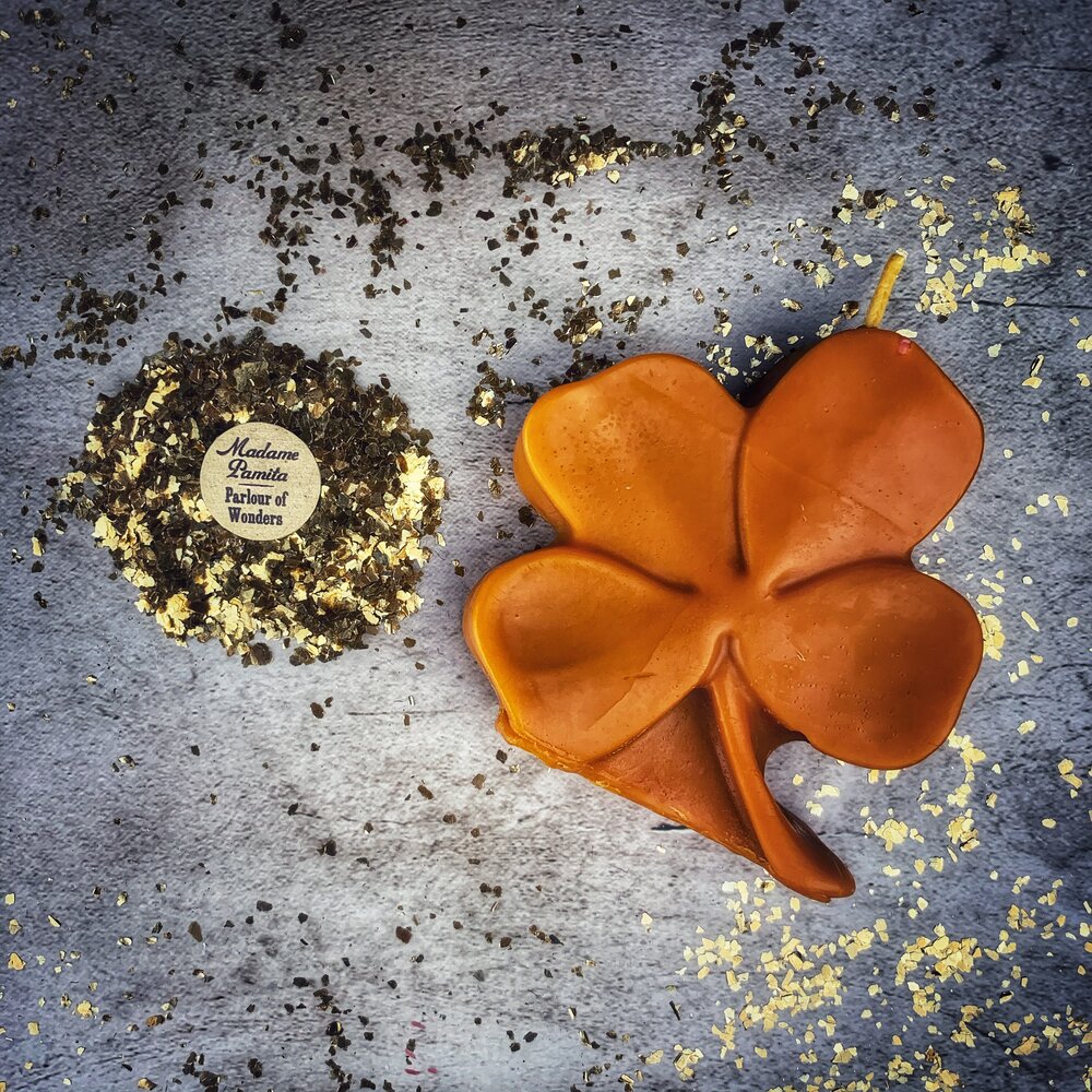Beeswax Lucky Four Leaf Clover Spell Candle - Good Fortune & Lucky Breaks Magic | Beeswax Candle | Wiccan Center