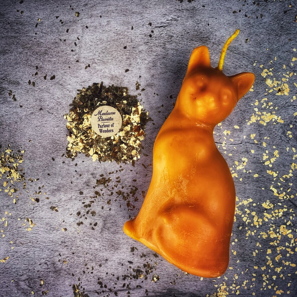 Beeswax Lucky Cat Spell Candle - Fast Action & Manifestation Magic | Beeswax Candle | Wiccan Center