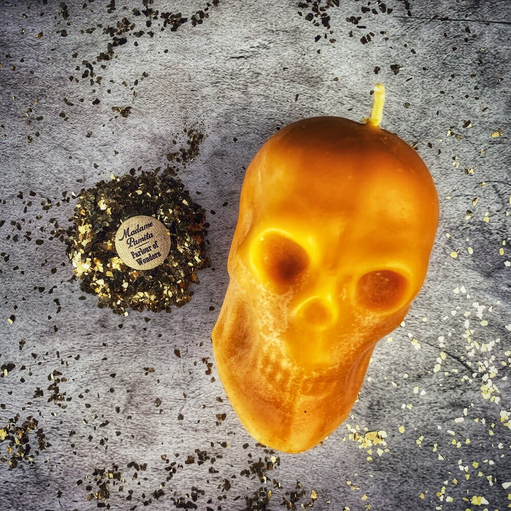Beeswax Large Skull Spell Candle - Mind Influence & Ancestral Wisdom Magic | Beeswax Candle | Wiccan Center