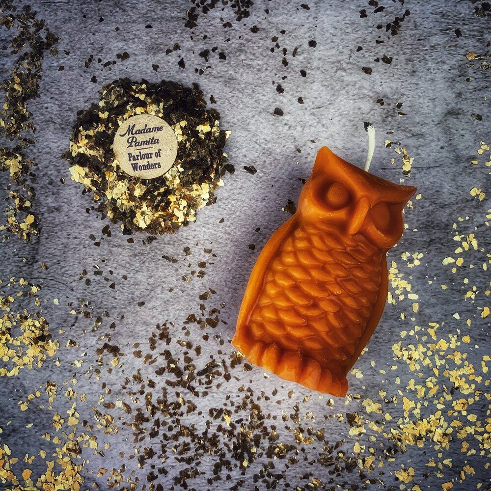 Beeswax Wise Owl Spell Candle - Wisdom & Psychic Awareness Magic | Beeswax Candle | Wiccan Center