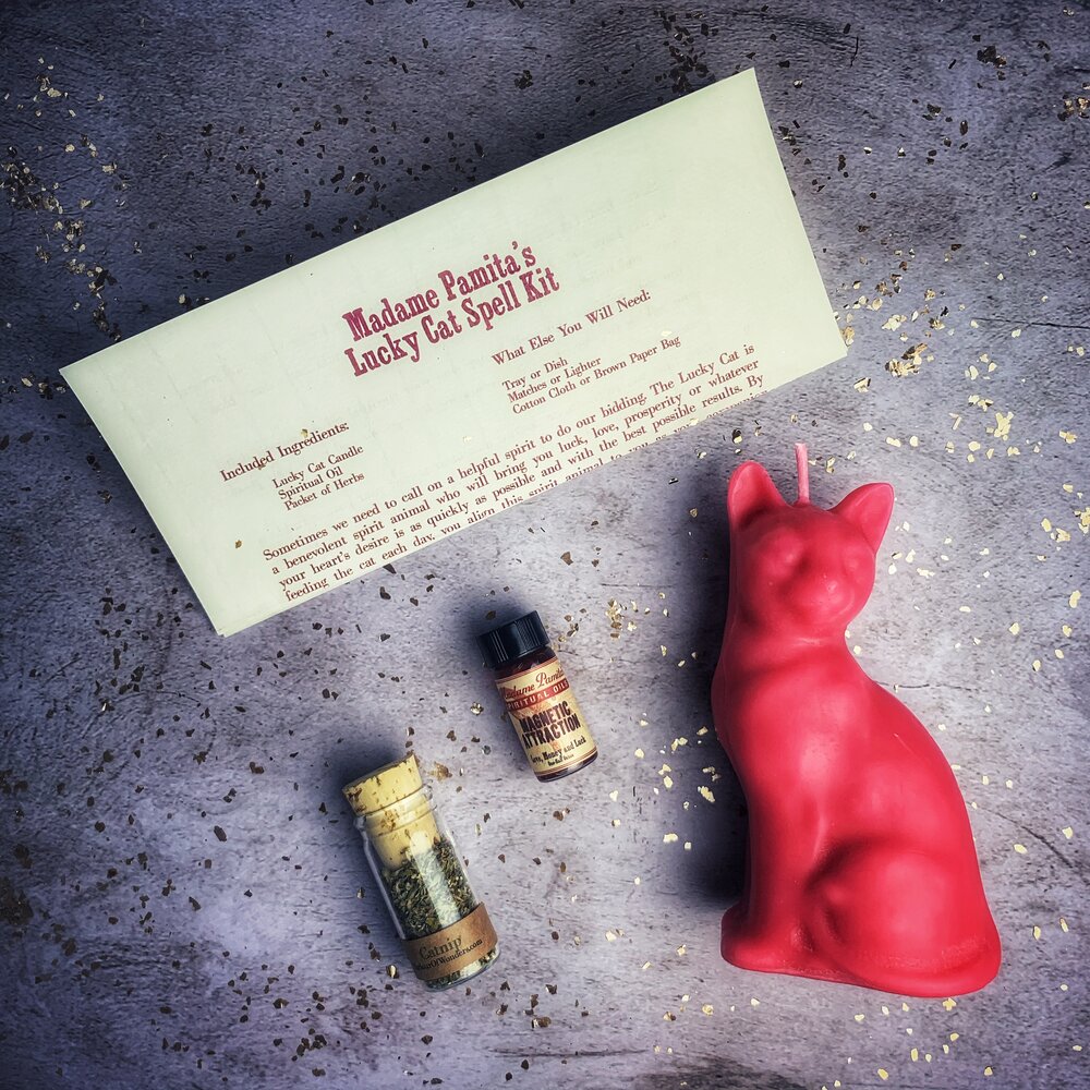 Lucky Cat Candle Spell Kit - Fast Action & Manifestation Magic | Candle Spell Kit | Wiccan Center