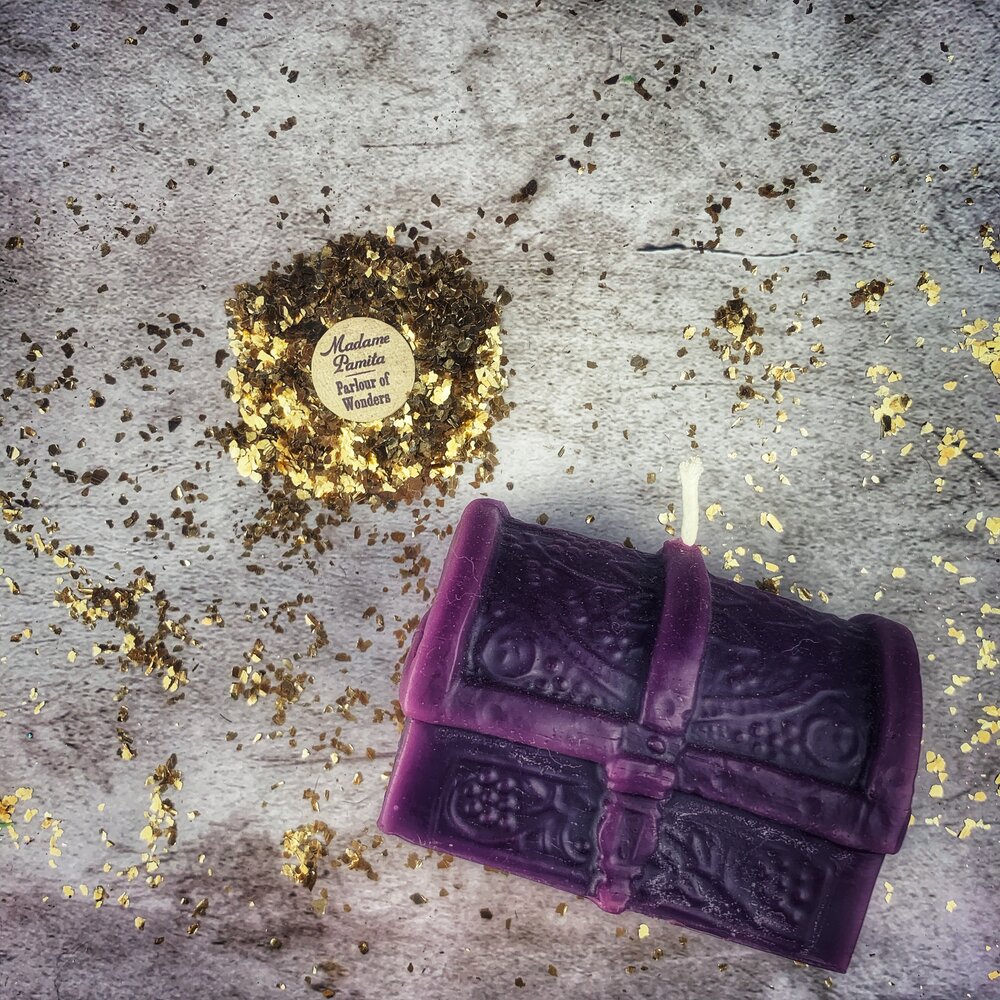 Beeswax Treasure Chest Spell Candle - Unlock Blessings & Abundance Magic | Beeswax Candle | Wiccan Center