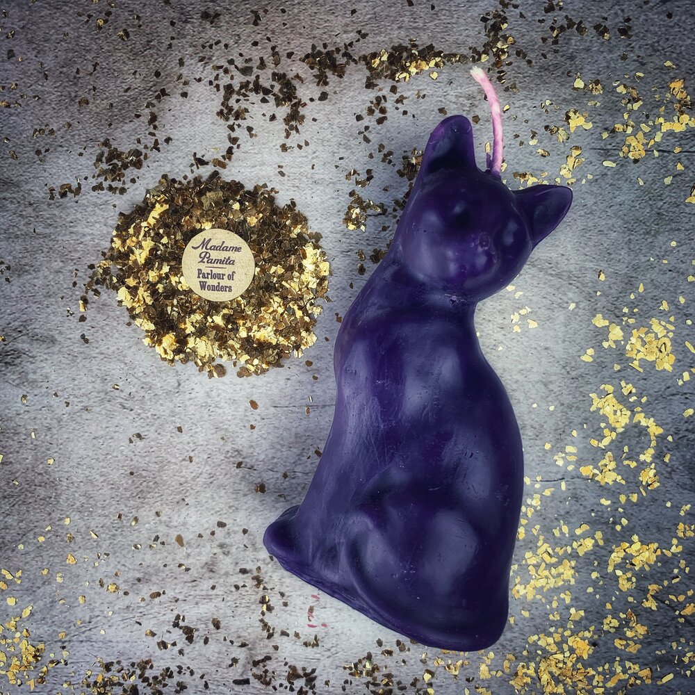 Beeswax Lucky Cat Spell Candle - Fast Action & Manifestation Magic | Beeswax Candle | Wiccan Center