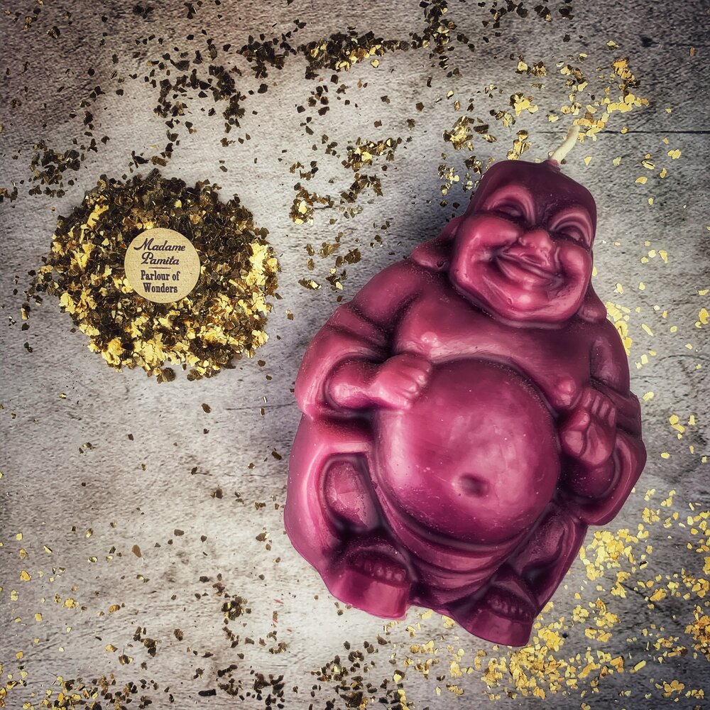 Beeswax Laughing Buddha Spell Candle - Wealth, Luck & Prosperity Magic | Beeswax Candle | Wiccan Center