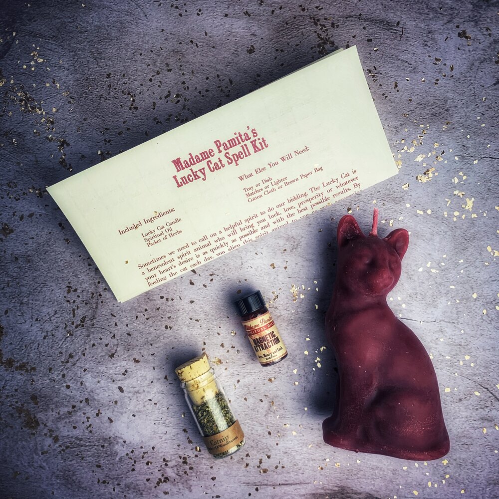Lucky Cat Candle Spell Kit - Fast Action & Manifestation Magic | Candle Spell Kit | Wiccan Center