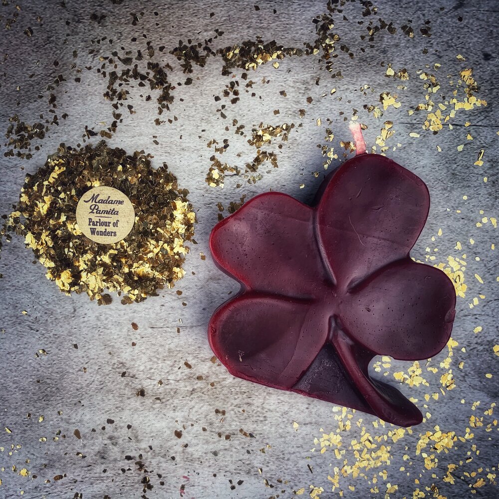Beeswax Lucky Four Leaf Clover Spell Candle - Good Fortune & Lucky Breaks Magic | Beeswax Candle | Wiccan Center