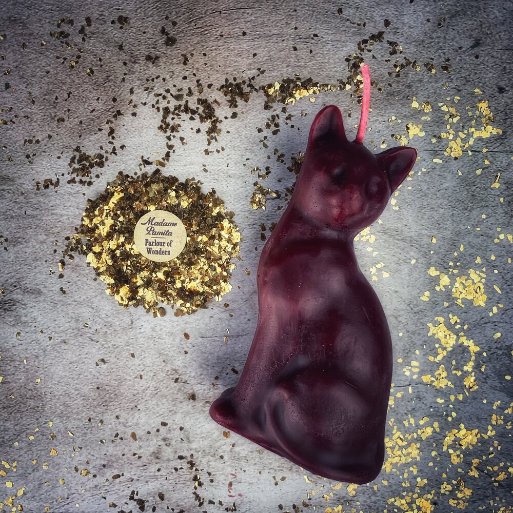 Beeswax Lucky Cat Spell Candle - Fast Action & Manifestation Magic | Beeswax Candle | Wiccan Center