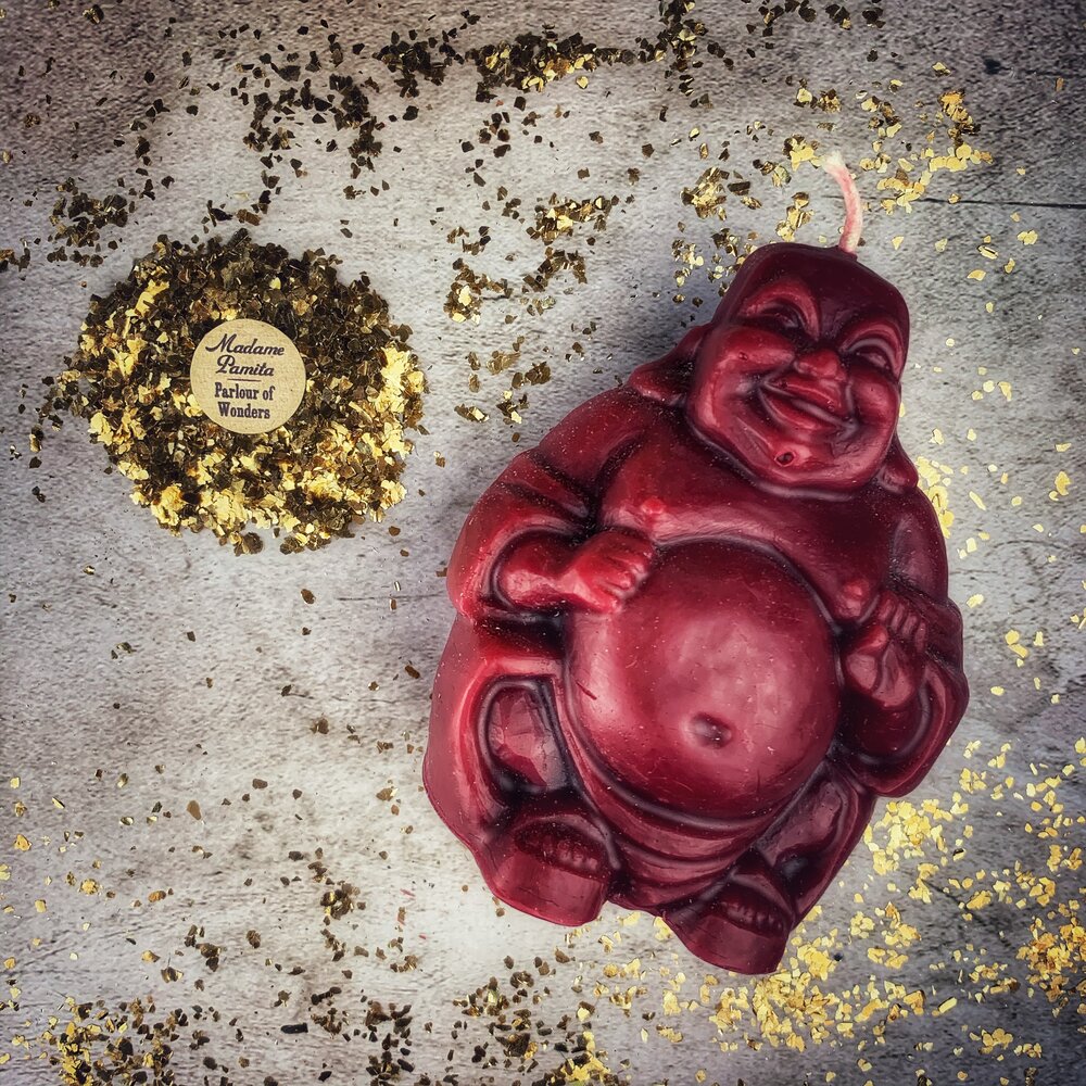 Beeswax Laughing Buddha Spell Candle - Wealth, Luck & Prosperity Magic | Beeswax Candle | Wiccan Center
