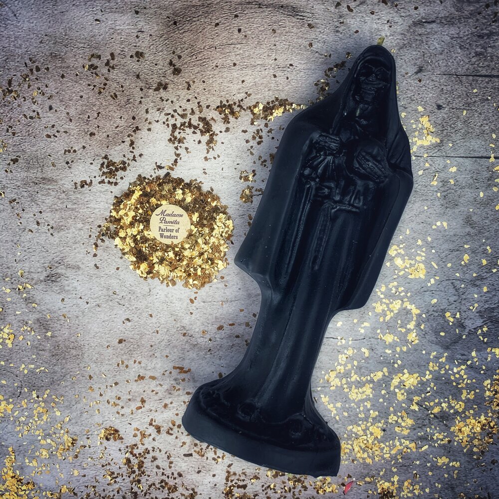 Beeswax Santa Muerte Spell Candle - Sacred Folk Saint Devotion & Protection Magic | Beeswax Candle | Wiccan Center