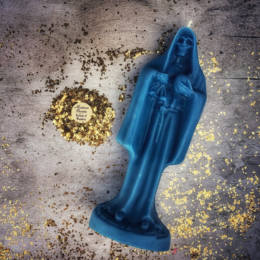 Beeswax Santa Muerte Spell Candle - Sacred Folk Saint Devotion & Protection Magic | Beeswax Candle | Wiccan Center