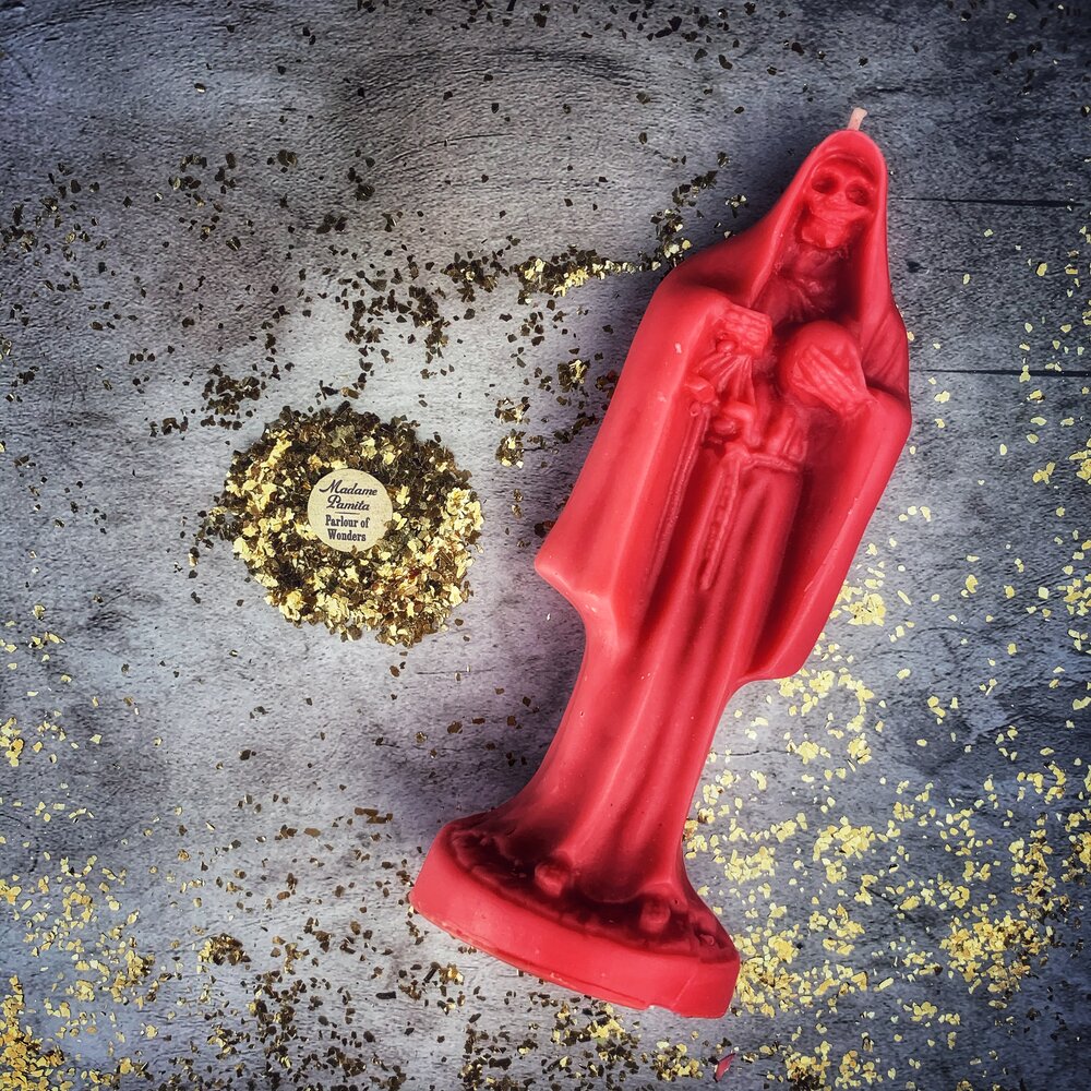 Beeswax Santa Muerte Spell Candle - Sacred Folk Saint Devotion & Protection Magic | Beeswax Candle | Wiccan Center