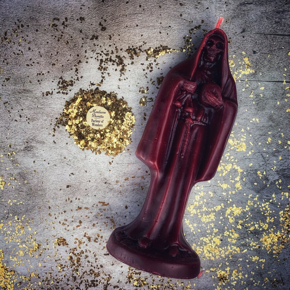 Beeswax Santa Muerte Spell Candle - Sacred Folk Saint Devotion & Protection Magic | Beeswax Candle | Wiccan Center